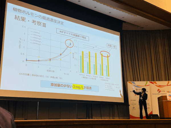 口頭発表は舞台にあがってスライドを使いながらプレゼンテーションを行う。時間は7分間  質疑応答5分